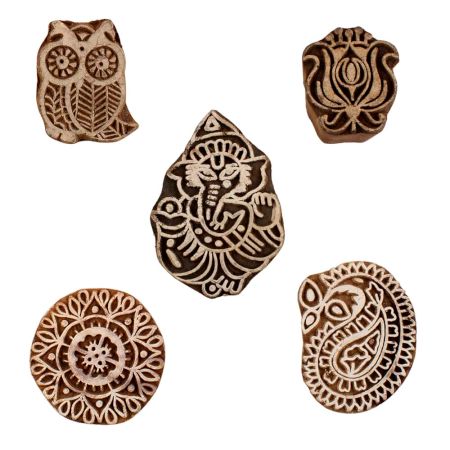 Set of 5 Piece New Mix Wooden Printing Blocks